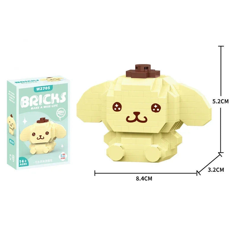 Sanrio Building Blocks Hello Kitty Anime Figure Cinnamoroll My Melody Diy Ornament Dolls Kuromi Building Blocks with Box Gifts