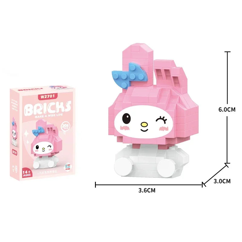 Sanrio Building Blocks Hello Kitty Anime Figure Cinnamoroll My Melody Diy Ornament Dolls Kuromi Building Blocks with Box Gifts