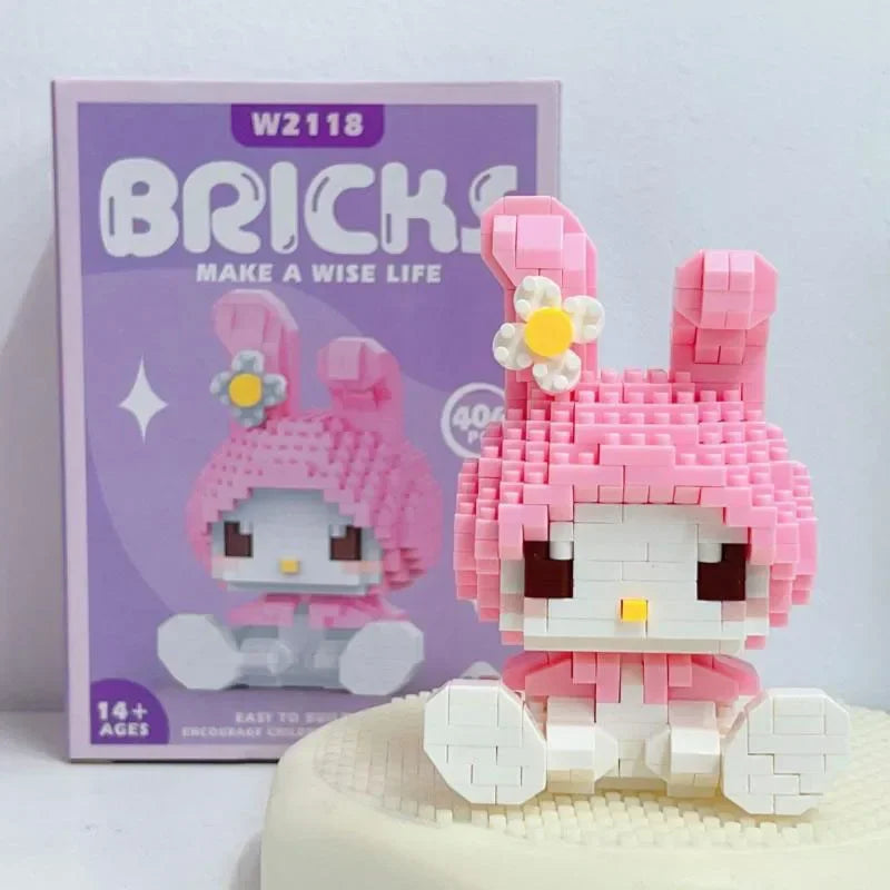 Sanrio Building Blocks Hello Kitty Anime Figure Cinnamoroll My Melody Diy Ornament Dolls Kuromi Building Blocks with Box Gifts