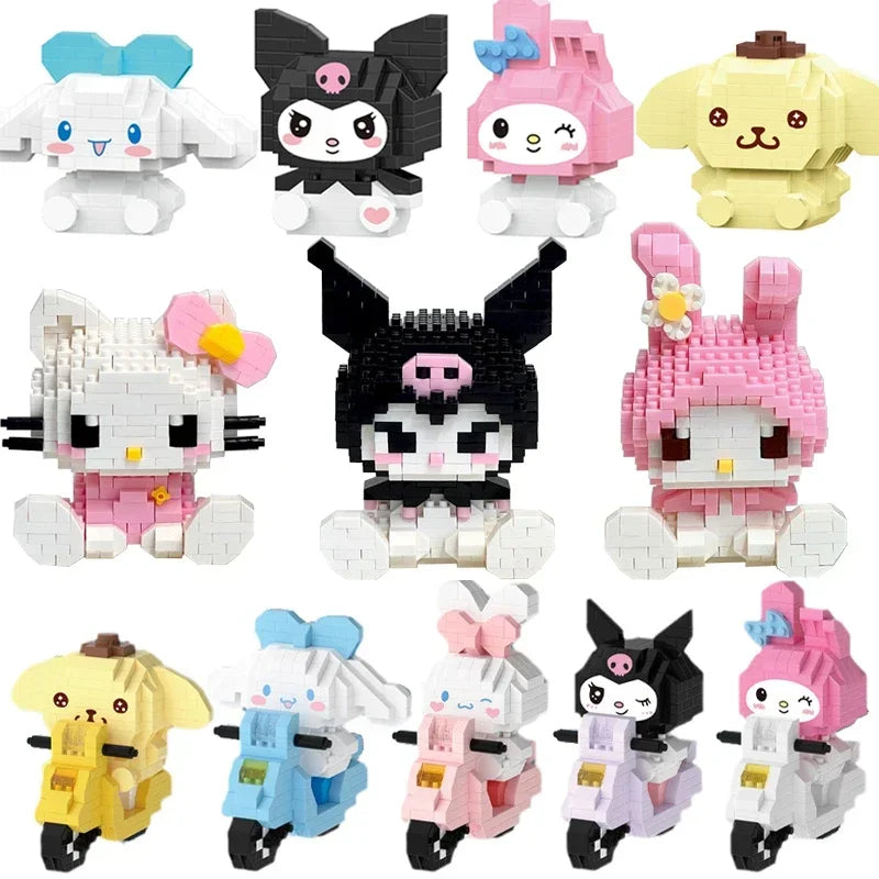 Sanrio Building Blocks Hello Kitty Anime Figure Cinnamoroll My Melody Diy Ornament Dolls Kuromi Building Blocks with Box Gifts